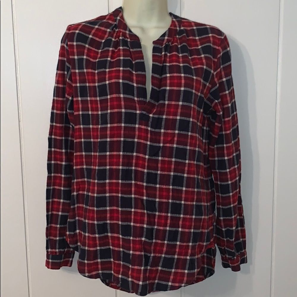 Velvet black & red plaid flannel blouse